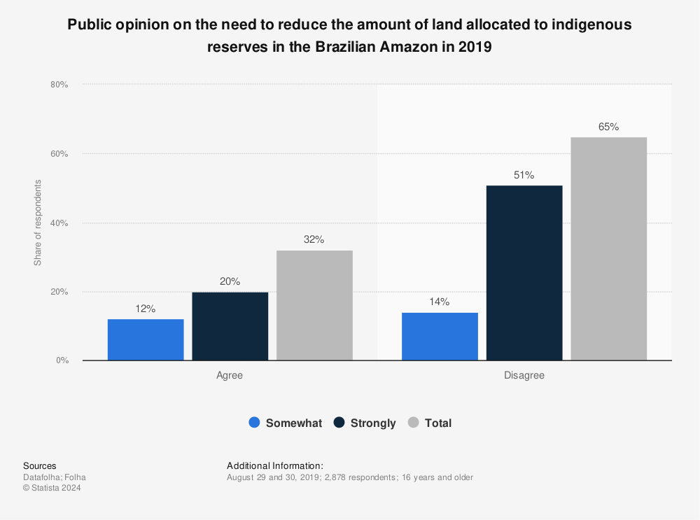 Statistic: Public opinion on the need to reduce the amount of land allocated to indigenous reserves in the Brazilian Amazon in 2019 | Statista