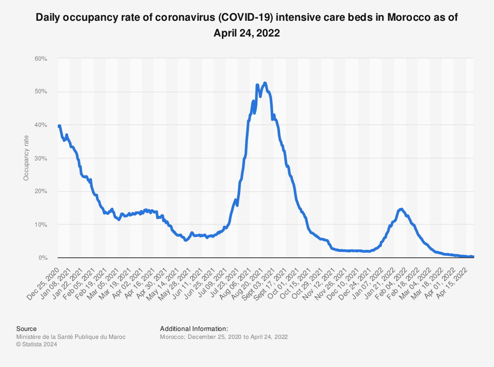 Statistic: Daily occupancy rate of coronavirus (COVID-19) intensive care beds in Morocco as of April 24, 2022 | Statista