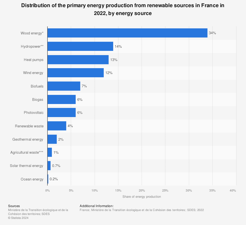 Statistic: Distribution of the production of primary energy from sustainable resources in France in 2019, by sector | Statista