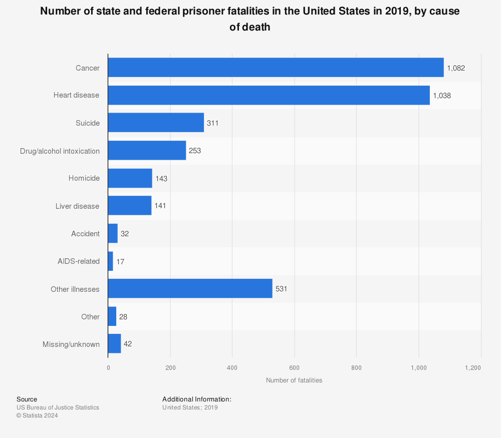 Statistic: Number of state and federal prisoner fatalities in the United States in 2019, by cause of death | Statista