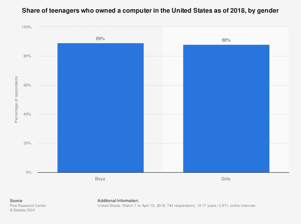 Statistic: Share of teenagers who owned a computer in the United States as of 2018, by gender | Statista
