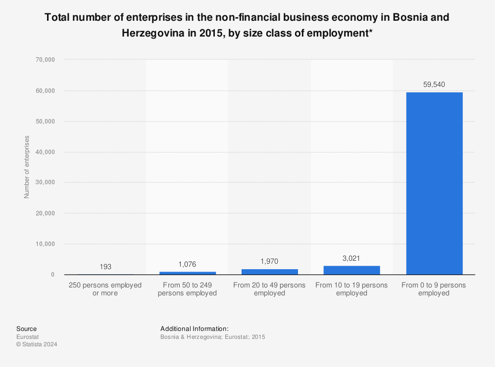 Statistic: Total number of enterprises in the non-financial business economy in Bosnia and Herzegovina in 2015, by size class of employment* | Statista